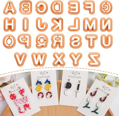 Puocaon Uppercase Letter Clay Cutters - 26 Letters Clay Cutters for Polymer Clay Jewelry Making, Basic Letter Polymer Clay Cutters for Jewelry, 3D Print Letter Clay Cutters for Earrings Jewelry