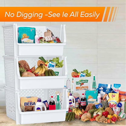 TidyFriend 6 Pack XLarge Stackable Storage Bins Open Front for Pantry Organizers and Storage, Pantry Storage for Food, Kitchen and Home Organization, Plastic Storage Bins, Dorm Room Essentials (White)