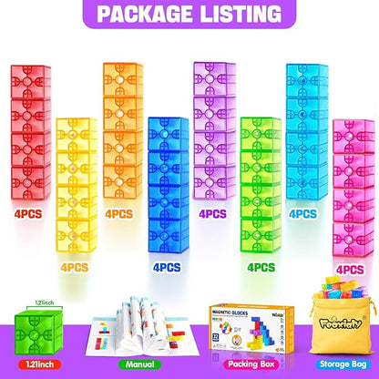 Magnetic Blocks - 32pcs Translucent Magnetic Building Blocks for Toddlers 1-3, STEM Rainbow Magnetic Cubes for Kids Ages 2-4, Magnet Toys for Kids 3-5, Christmas Birthday Gifts for Girls & Boys