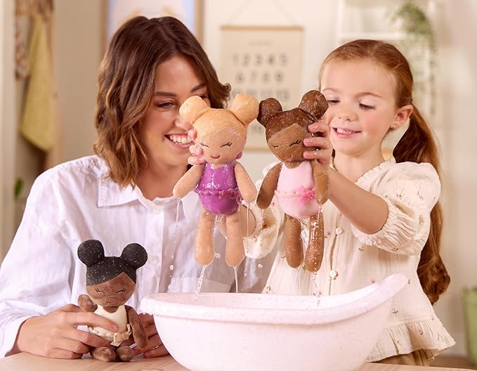 LullaBaby – 3 Pieces Set of Soft Plush Dolls for Real Water Play – Carrying Basket with Cute Star Cutouts – Pretend Play – Tub Toys for Kids 2+ Years– Bath Yoy Bundle