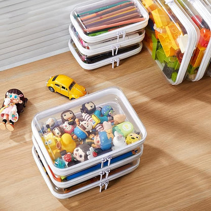 MACOPRO 2PCS Clear Hard Shell Zipper Case,Portable Cosmetic Bag with Zipper, Diaper Bag Organizing Pouches, Kid's Toy Storage Organizer Bins,Hard Plastic Case, Christmas Storage Bins