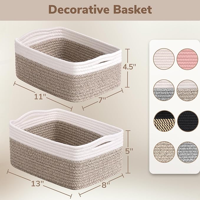 Goodpick Baskets for Shelves, Storage Basket for Organizing, Storage Bins, Toy Box, Wicker Basket for Organization 3 Pack, White, 11 x 7 x 4.5 in