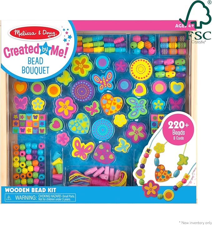 Melissa & Doug Created by Me Bead Bouquet Deluxe Wooden Bead Set With 220+ Beads for Jewelry-Making Kits for Kids 4+ - FSC-Certified