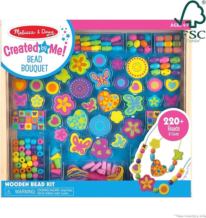Melissa & Doug Created by Me Bead Bouquet Deluxe Wooden Bead Set With 220+ Beads for Jewelry-Making Kits for Kids 4+ - FSC-Certified