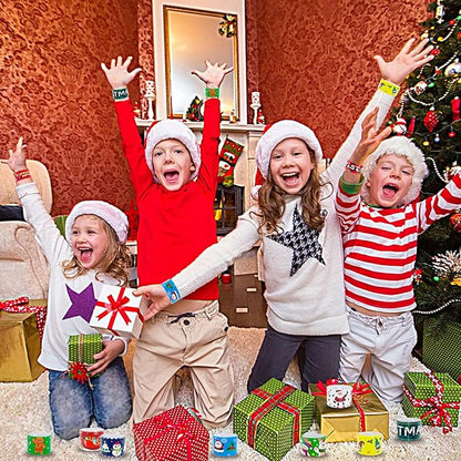 JUNEBRUSHS 56 Pack Christmas Slap Bracelets Xmas Slap Bands Wristband Christmas Party Favors Snap Bracelets Bulk for Christmas Gifts Toys Stocking Stuffers