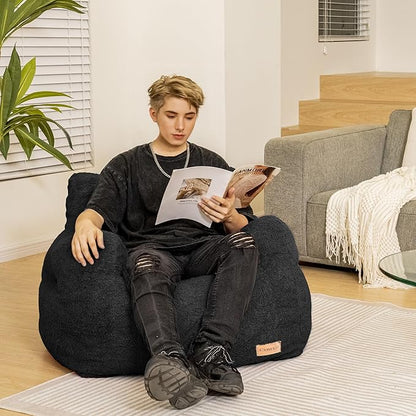 Bean Bag Chair with Filler, Bean Bag Sofa with Tufted Soft Stuffed Filling, Fluffy and Lazy Sofa, Comfy Cozy BeanBag Chairs with Memory Foam for Dorm, Apartment, Living Room (Black)