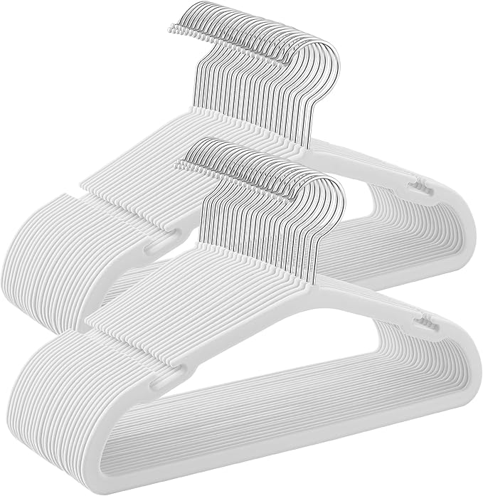 SONGMICS Kids Hangers 50 Pack, 14 x 8 Inches, Baby Hangers for Closet, Non-Slip Velvet Hangers, Childrens Hangers, Space-Saving Clothes Hangers, Wide Shoulder Notches, Cloud White UCRF038W01