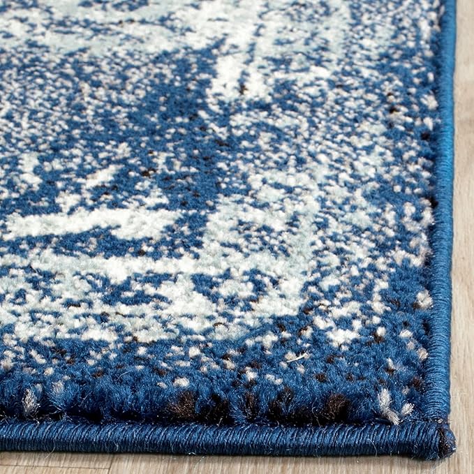 SAFAVIEH Evoke Collection 2'2" x 17' Navy/Ivory EVK256A Oriental Distressed Non-Shedding Living Room Bedroom Runner Rug