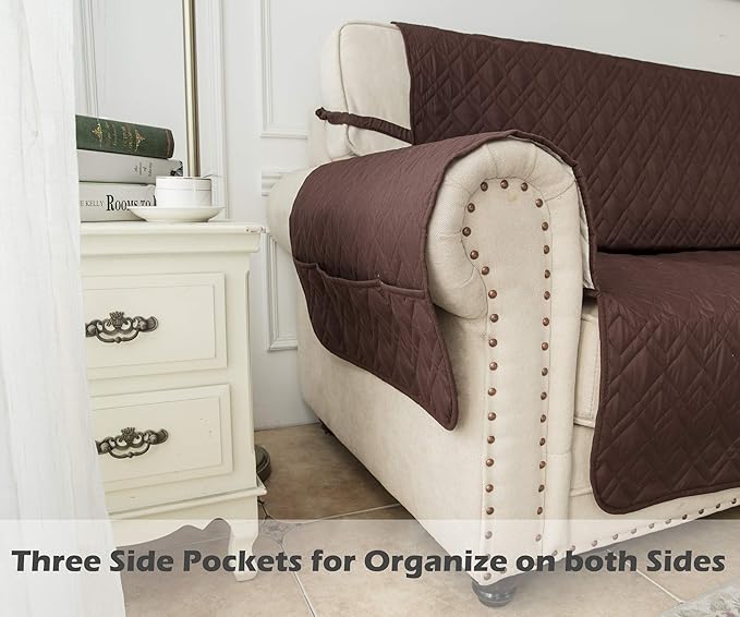 Ameritex Couch Sofa Slipcover 100% Waterproof Nonslip Quilted Furniture Protector Slipcover for Dogs, Children, Pets Sofa Slipcover Machine Washable (Chocolate, 78")