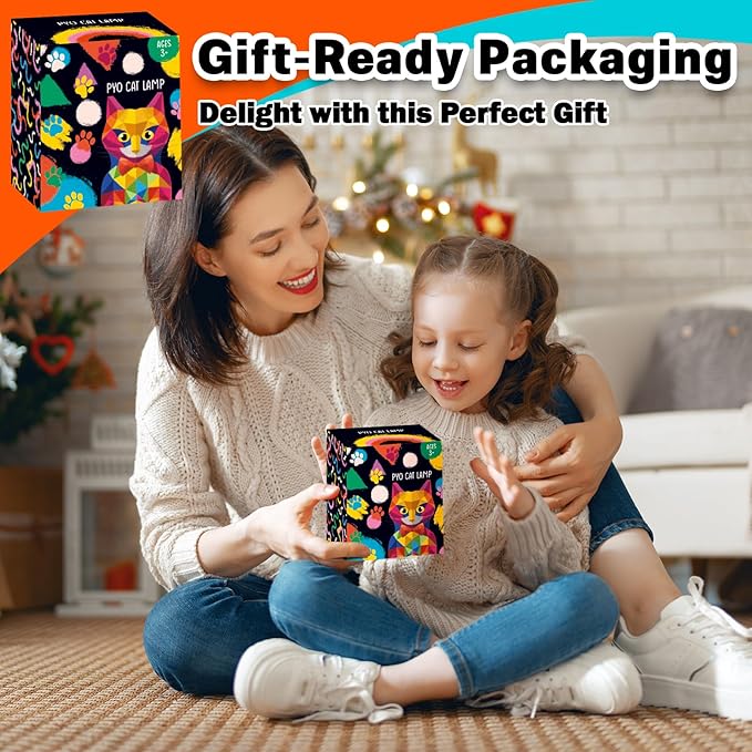 FUNZBO 4.3in Paint Your Own Cat Lamp Kit - Arts and Crafts Supplies Kitten Painting Kits for Kids Teens, DIY Night Light Toy for Toddler Girl Boy Ages 3 4 5 6 7 8 9 10 11 12 13+ Birthday Easter Gift