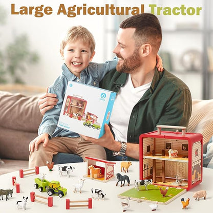 Toyssa Wooden Barn Farm Animals Toys for Toddlers 3-6 with Storage Box & Magnetic Tractor, Preschool Montessori Educational Learning Toys , Christmas Birthday Gift for Boys Girls Kids 2 3 4 5 6