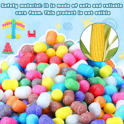 Junkin 1000 Pcs Magic Noodles Foam Crafts Puffs Corn Super Crafts Arts Kit Bulk Building Blocks Model Toys Valentines Kid Gifts for Kindergarten School Stimulates Creativity Supplies(Multicolored)