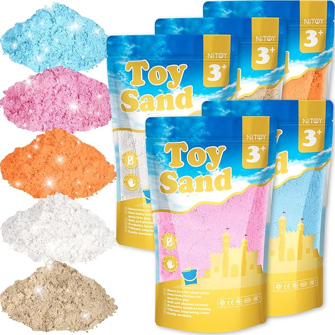 11 Lbs Moldable Self-Sticking Sand, Never Dries Out-Fun for 3 Years and up Kids Bulk Refill for Sensory Sand Box Toys, Ideal for Shaping, Squeezing, Scooping and Rolling (5 Light Colors)