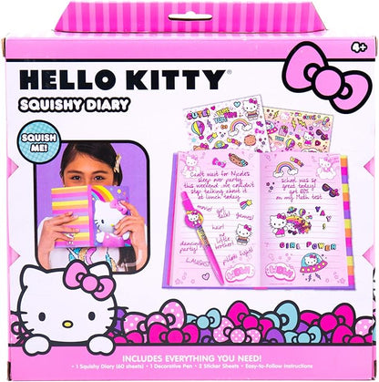 Hello Kitty Slow Rise Squishy Diary Kit for Kids DIY Kawaii Fidget Journal Soft Squeeze Sensory Cover Stickers and Pen Included Creative Writing Craft Toy Gift for Girls Ages 4 +