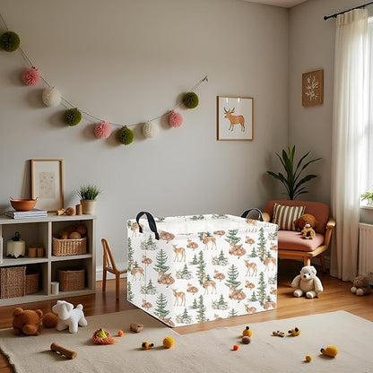 HIYAGON Rectangular Baby Girl Basket Kids Baby Storage Basket Toy Storage Bin Organizer Box Room Decor(Forest Deer)