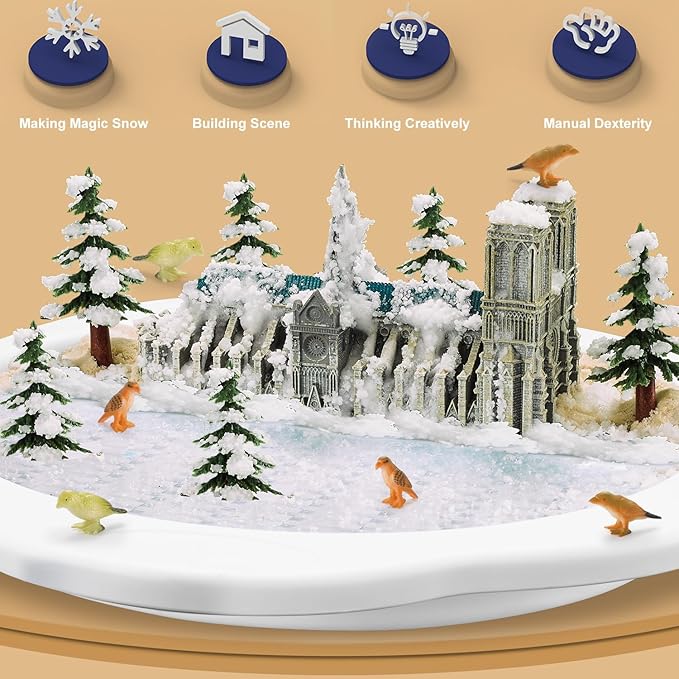 Snow Making Experiment Kits, Snow Making Fun Science Kits for Kids, DIY Educational Painting 3D Snow Scene Science Experiment Kit Snow Making Experiment Scene Painting DIY Model Science Toys-3001
