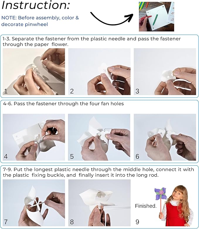 4E's Novelty DIY Pinwheels Craft for Kids (24 Pack) Color Your Own White Pinwheels, Bulk Summer Craft Kit for Boys & Girls, Arts and Craft Party Activity, Patriotic 4th of July Crafts