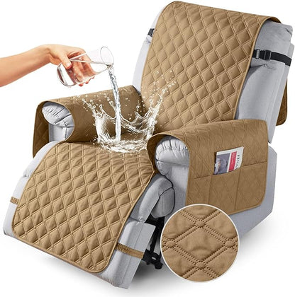 TAOCOCO 100% Waterproof Recliner Covers, Recliner Sofa Covers with Leg Straps, Reversible Recliner Couch Cover for Reclining Chair, Washable Couch Protector for Pets Kids(1 Seater 22", Camel)
