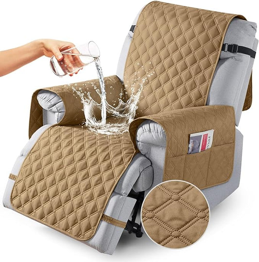TAOCOCO 100% Waterproof Recliner Covers, Recliner Sofa Covers with Leg Straps, Reversible Recliner Couch Cover for Reclining Chair, Washable Couch Protector for Pets Kids(1 Seater 22", Camel)