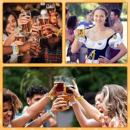 64PCS Oktoberfest Party Favors Set 32pcs Silicone Bracelets and 32pcs Button Badges Pins for Bavarian Beer Festival Oktoberfest Party Decorations Goodie Bag Fillers Supplies