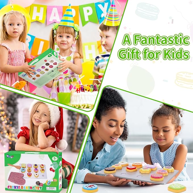 Slice and Bake Wooden Cookie Play Food Set for Kids Kitchen - Toy Food Accessories - Kids Pretend Cookies and Baking Sheet, Toy Baking Set for 3+ Year Old Boys Girls Birthday Gifts