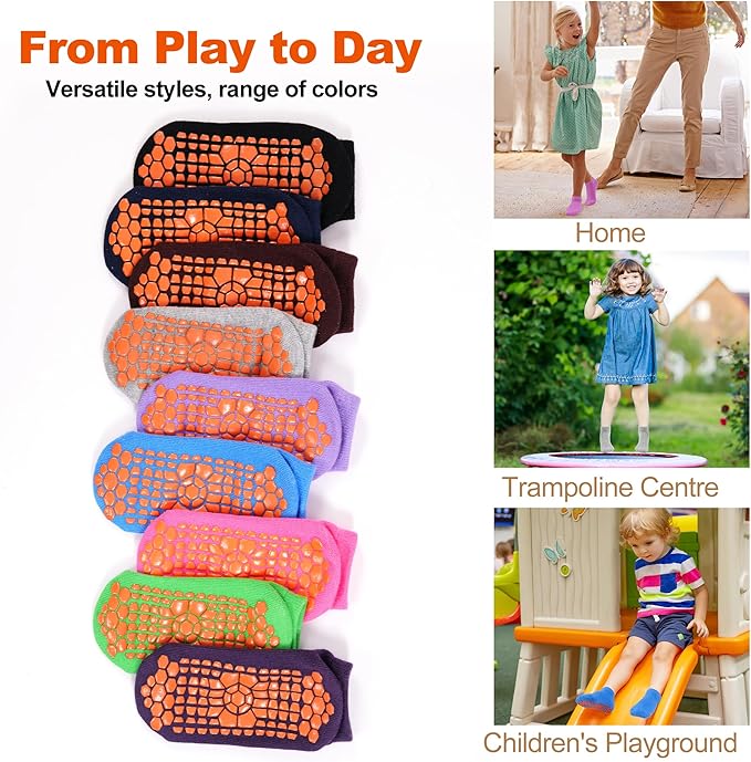 GRPSKCOS Boys Grip Socks 6 Pairs Kids Grip Socks Trampoline Sock Anti-Skid Ankle Sticky Sock for 2-13 Years Boys Girls