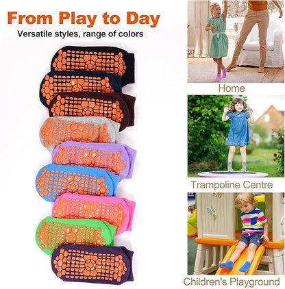 GRPSKCOS Boys Grip Socks 6 Pairs Kids Grip Socks Trampoline Sock Anti-Skid Ankle Sticky Sock for 2-13 Years Boys Girls