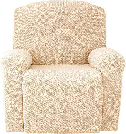 Jin Le 4 Pieces Recliner Cover Stretch Recliner Chair Cover - Reliner, Champagne 1 Seater Recliner Couch Covers Sofa Covers Jacquard Soft Furniture Protector with Elastic Bottom and Ties for Kids/Pets