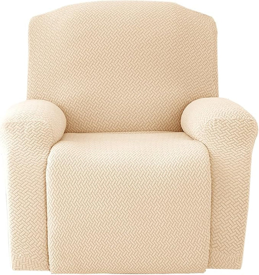 Jin Le 4 Pieces Recliner Cover Stretch Recliner Chair Cover - Reliner, Champagne 1 Seater Recliner Couch Covers Sofa Covers Jacquard Soft Furniture Protector with Elastic Bottom and Ties for Kids/Pets