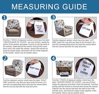 NILUOH Stretch Recliner Cover 4 Pieces Printed Lazy Boy Chair Covers Recliner Sofa Slipcover Anti-Slip Fitted Furniture Protector with Elastic Bottom, N1