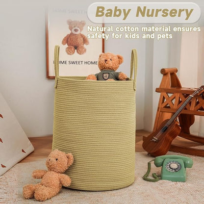 JMvicyroam Large Woven Laundry Basket Hamper,100L Cotton Rope Storage Bin for Blankets,Toys and Clothes,Decorative Tall Nursery Hamper for Living Room,Baby Nursery,Bathroom and Bedroom,Jute