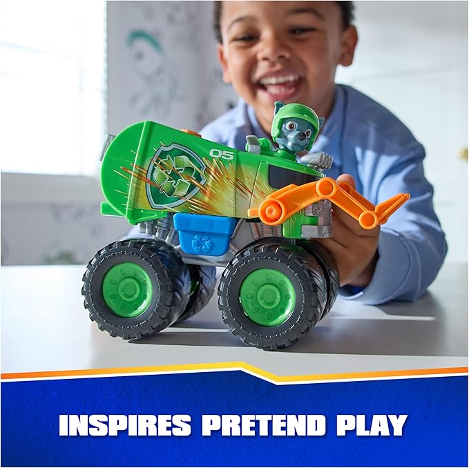 Paw Patrol: Rescue Wheels Rocky’s Recycle Truck, Toy Truck with Projectile Launcher and Collectible Action Figure, Kids Toys for Boys & Girls Ages 3+