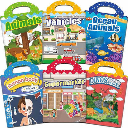 iGetooy 6 Sets Reusable Sticker Book for Toddlers 1-3, Jelly Sticker Books for Toddlers 2-4 Years, Toddler Travel Toys for Kids 2 3 4 Year Old Girls Boys