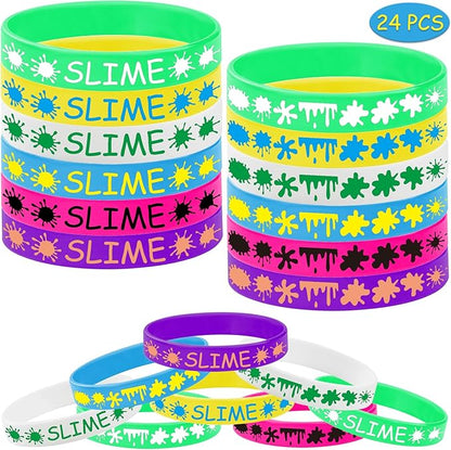 24PCS Slime Rubber Bracelet Party Favors -Rainbow Slime Themed Silicone Wristbands Party Supplies Art Paint Birthday Baby Shower Party Decorations