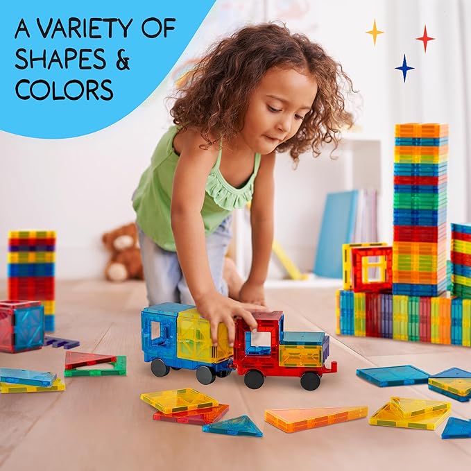 Magnetic Tiles 100 PCS with 2 Cars, Magnetic Tiles for Kids & Toddlers, Toy for 3 4 5 6 7 8 Year Old Boys & Girls, Gift Box