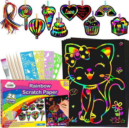 ZMLM Scratch Paper Art-Craft for Girls: Rainbow Scratch Magic Drawing Set Paper Pad Board Supply Kit Girl Project Activity for 3-12 Age Kid Toy Holiday|Party |Birthday|Children's Easter Day Gift
