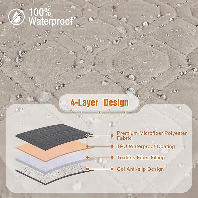 VANSOFY 100% Waterproof Recliner Chair Covers, Recliner Cover Non-Slip Dog Chair Cover Furniture Protector Washable Slipcover with Pocket, Elastic Straps for Pets, Dogs(Khaki, 23.6")