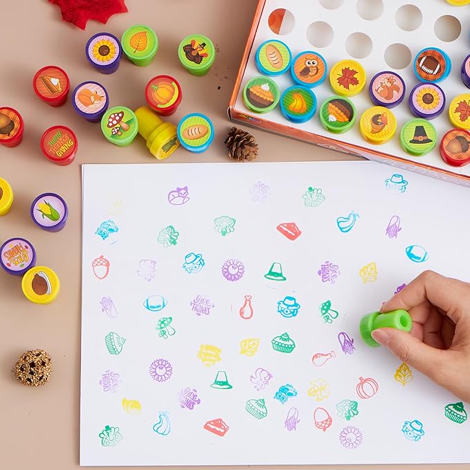JOYIN 50 Pcs Thanksgiving Stampers, Stamps for Kids Age 3-5, Turkey Party Favor Supplies, Thanksgiving Arts & Crafts for Kids Family Activities, Classroom Exchange Prizes Gift, Fall Stamper Assortment