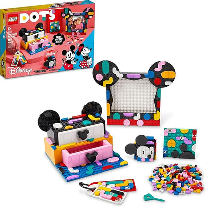 LEGO DOTS Disney Mickey & Minnie Mouse Back-to-School Project Box 41964 6in1 Toy Arts and Crafts Building Set with Bag Tags, Sticker Patch and Desk Tidy, Creative Gift Idea for Kids Boys Girls 6+