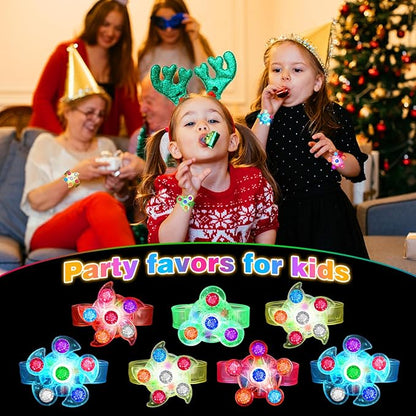 28 Pack LED Light Up Fidget Spinner Bracelets, Party Favors for Kids 4-8 8-12 Glow in The Dark Party Supplies Treasure Box Toys for Class Birthday Gifts Xmas Stocking Stuffers for Teens Goodie Bags