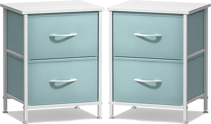 Sorbus Nightstand with 2 Drawers - Kids Bedside Furniture End Table Night Stand - Steel Frame, Wood Top & Easy Pull Fabric Bins - Dresser & Chest for Home, Bedroom Accessories, Office & Dorm (2 Pack)