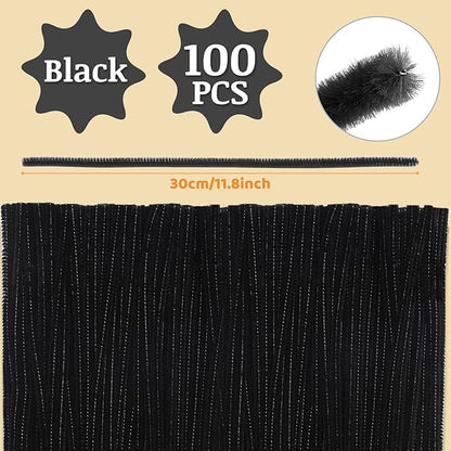 Zlulary Black Pipe Cleaners for Hair, Pipe Cleaners, 100 PCS Black Pipe Cleaners for Locs Chenille Stems Pipe Cleaners Craft Supplies for Wig Weaving DIY Halloween Decorations