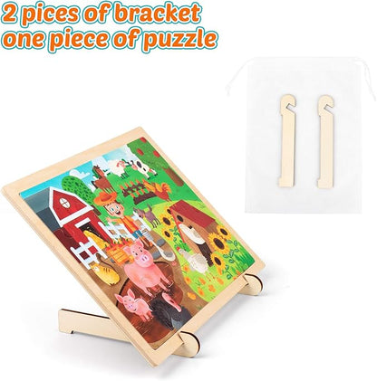 SYNARRY 24 Pieces Puzzles for Kids Ages 3-5, Farm Wooden Jigsaw Puzzles with Storage Tray, Educational Preschool Puzzles Toys Set for Toddler Boys and Girls
