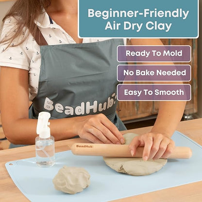 Air Dry Clay Pottery Kit for Adults Beginner, Starter Kit with 4.4Lbs Air-Dry Modeling Clay, Sculpting Tools, Paint & Glaze, Molding, Sculpt & Painting Set Hobby DIY Art Craft Kits (Gray Beige)
