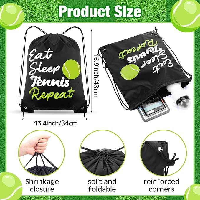 48 Pcs Tennis Party Favors for Kids Include 12 Tennis Drawstring Bags, 12 Tennis Keychain, 12 Silicone Tennis Bracelets, 12 Mini Stress Ball for Sports Birthday Supplies Decorations