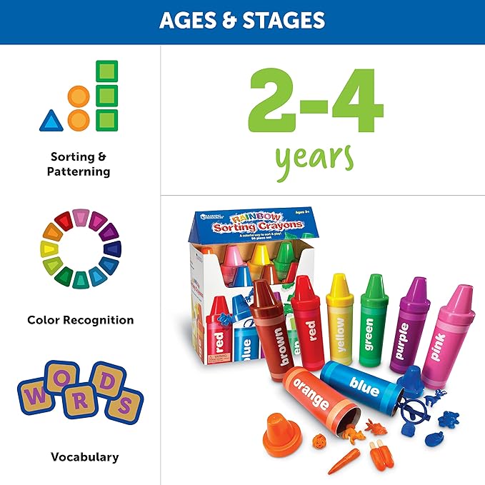 Learning Resources Rainbow Sorting Crayons - 56 Pieces, Ages 3+ Kids Crayons, Early Color Recognition & Sorting, Toddler Sort and Stacking Toys
