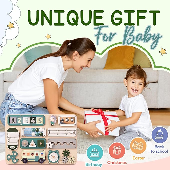 KALOTOYS Large Montessori Busy Board for Baby & Toddlers 1-3 — 17-Inch Wooden Sensory Activity Board — Fine Motor Skills & Early Learning Educational Toy for 1 2 3 Year Old, Travel Friendly & Safe