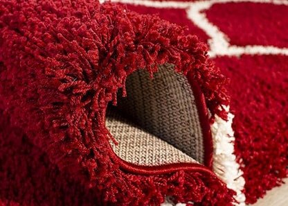 SAFAVIEH Hudson Shag Collection 3' Square Red / Ivory SGH280R Moroccan Ogee Trellis Non-Shedding Living Room Bedroom Dining Room Entryway Plush 2-inch Thick Area Rug
