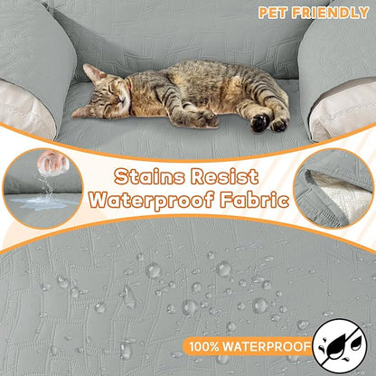 XINEAGE 100% Waterproof Recliner Chair Covers with Elastic Straps, Nonslip Reclining Couch Covers Washable Recliner Couch Cover with Pockets Furniture Protector for Pets Dogs (Light Gray, 25")