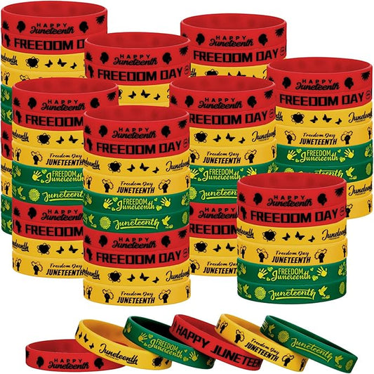 Batiyeer 60 Pcs Juneteenth Rubber Bracelets Black History Month Party Favors Juneteenth Party Supply Decorations Silicone Juneteenth Wristbands for Black Freedom Day June 19th 1865 Goodie Bag Stuffers